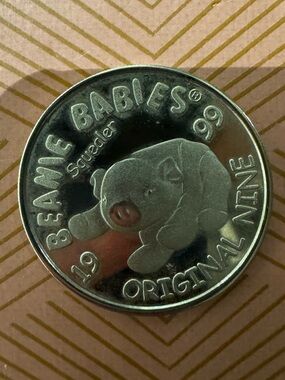 Original 1999 TY Beanie Baby Silver Coin - SQUEALER the Pig (Rare version)